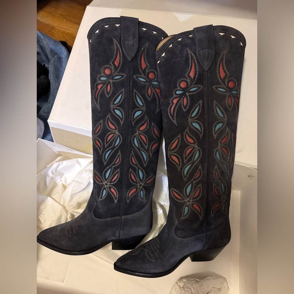 NWT Isabel Marant Denvee Suede Embroidered Cowboy Boots